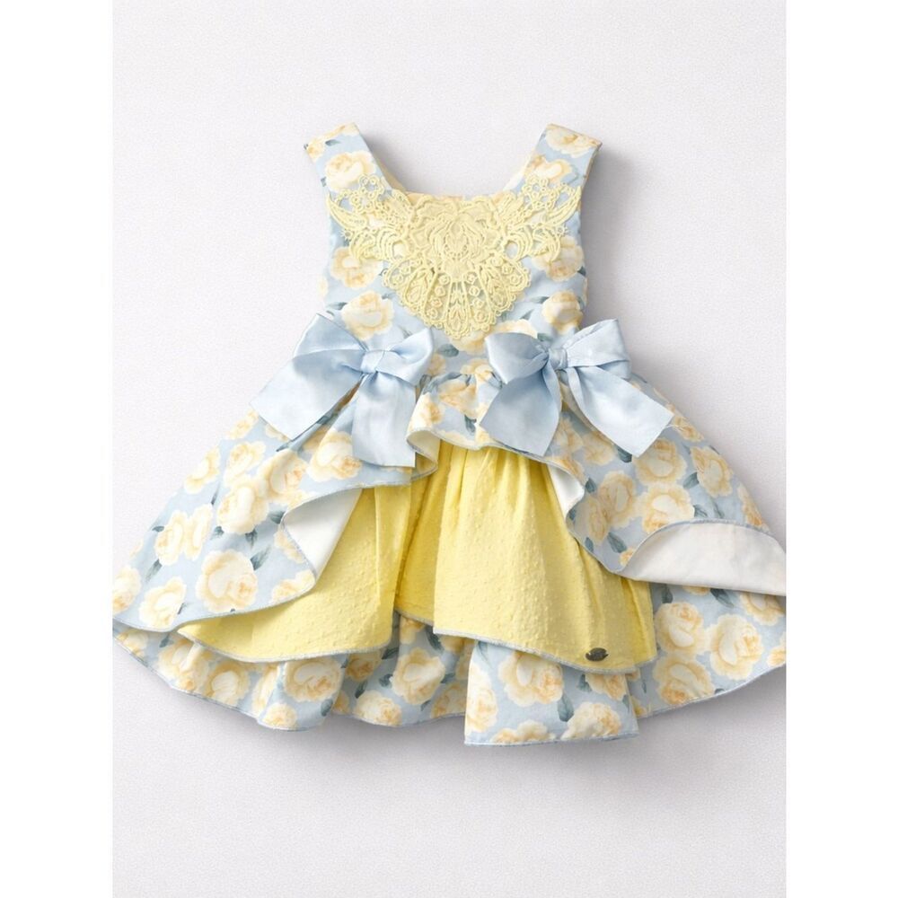 Pettigirl blue and yellow floral multi layer dress with lace detail size 4T
